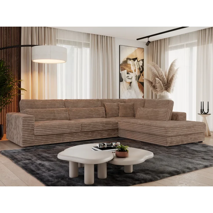 Freistehendes Ecksofa mit lose Kissen, L-form - SAVONA - rechts - Braun Cord