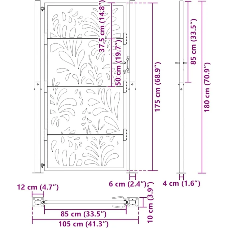 vidaXL Gartentor 100x175 cm Verwitterungsstahl Wellendesign 4100977 – Bild 11