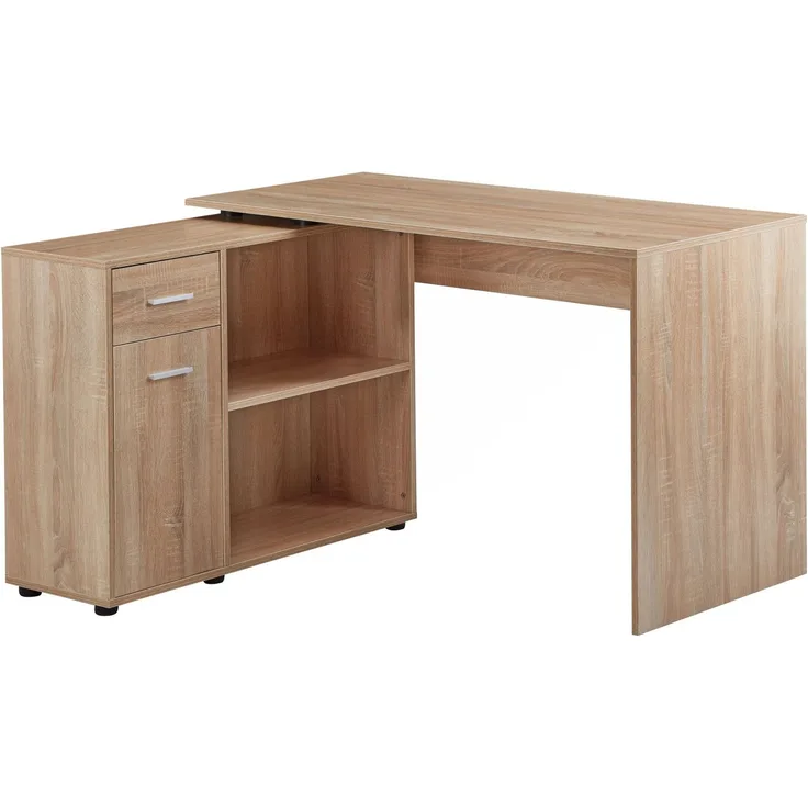 Wohnling Eckschreibtisch mit Regal Sonoma 120x75,5x106,5cm Modern Büro Home Office