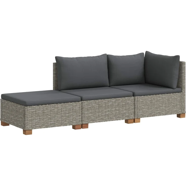 vidaXL 3 Stk. Rattan-Lounge-Set mit Kissen GENDT Naturrattan Kubu Grau 3429877 – Bild 2