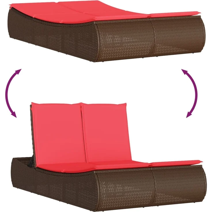 vidaXL Doppel-Sonnenliege mit Auflagen Braun Poly Rattan 368096 – Bild 7