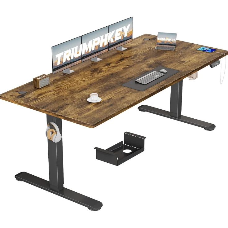TRIUMPHKEY Höhenverstellbarer Schreibtisch 180x80cm,Sitz‑Erinnerung & USB-A | Schreibtisch Höhenverstellbar mit 3 Memory-Steuerung,Sitz‑Erinnerung & Kabelmanagement, Computertisch,Standing Desk, Braun