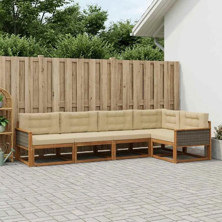 vidaXL Outdoor-Sofagarnitur 5 stk. 5-Sitzer Natur und Beige 3382561 – Bild 1