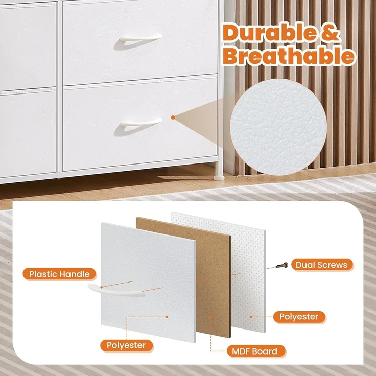 Sweetcrispy Kommode für Schlafzimmer, breite Schublade Kommode, 8 Stoffschubladen mit Griffen, Schubladen aus Stoff, Schrank, TV Stand für Schlafzimmer, Schrank, Wohnzimmer, Kinderzimmer – Bild 5