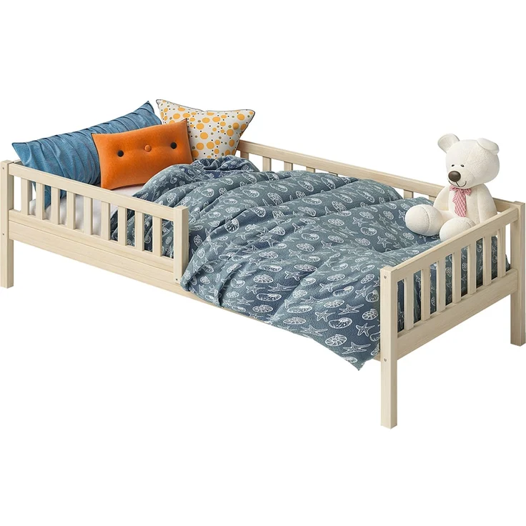 Bellabino 'Vils' Kinderbett 90x200 cm mit Matratze, natur, Kiefer Massivholz, Montessori Bett mit Lattenrost und mit abnehmbarem Rausfallschutz – Bild 10