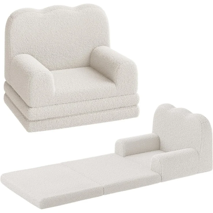 GarveeMore Kindersofa 2-in-1 Schlafsofa Sofabett Klappsofa für Kinder aus Teddystoff – Bild 1