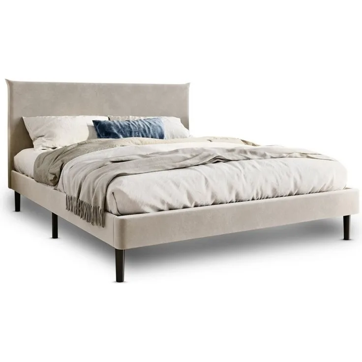 Home Collective Polsterbett 140x200 und 160x200 cm mit Lattenrost und weichem Bezug, Bettgestell (Doppelbett mit gepolstertem Kopfteil, robustes Gestell, hoher Liegekomfort), 160x200 cm, Beige, Samtbezug