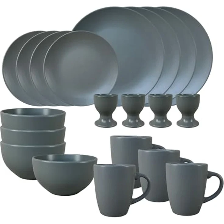 NTK-Collection Frühstücks-Geschirrset Tafelservice für 4 Personen Grau (20-tlg), Keramik, Frühstücksset Geschirrset – Bild 2