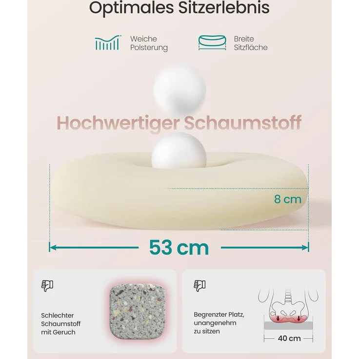 Songmics Bürostuhl ergonomisch, mit Mesh, gepolsterte Lendenstütze, Wippfunktion, 53 cm große Sitzfläche, klappbare Armlehnen, Kopfstütze, pastellrosa, 64x64 x (115-130) cm – Bild 4
