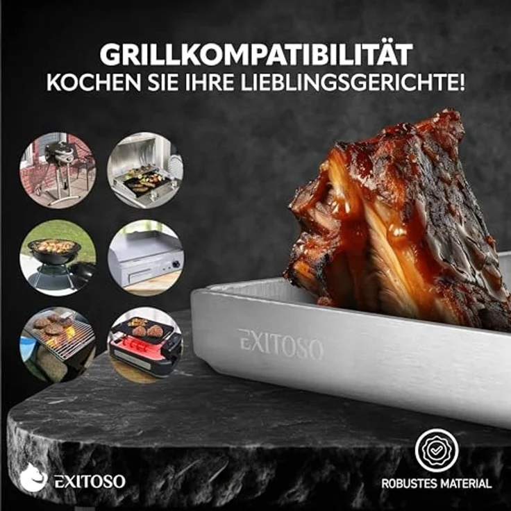 Exitoso Grillplatte 30x40 cm | Plancha Mit Grillspachtel | Gasgrill Aus Dickem & Rostfreiem Edelstahl | 4mm Dicke | Universalgröße – Bild 6
