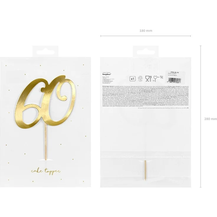 PartyDeco Geburtstagstorte Topper - Topper 60. Geburtstagszahl 60 in Gold- Gold Höhe ca. 21 cm 1 STK. Kuchen Dekoration Cupcake Topper für Geburtstag Jahrestag Runde Geburtstag – Bild 2