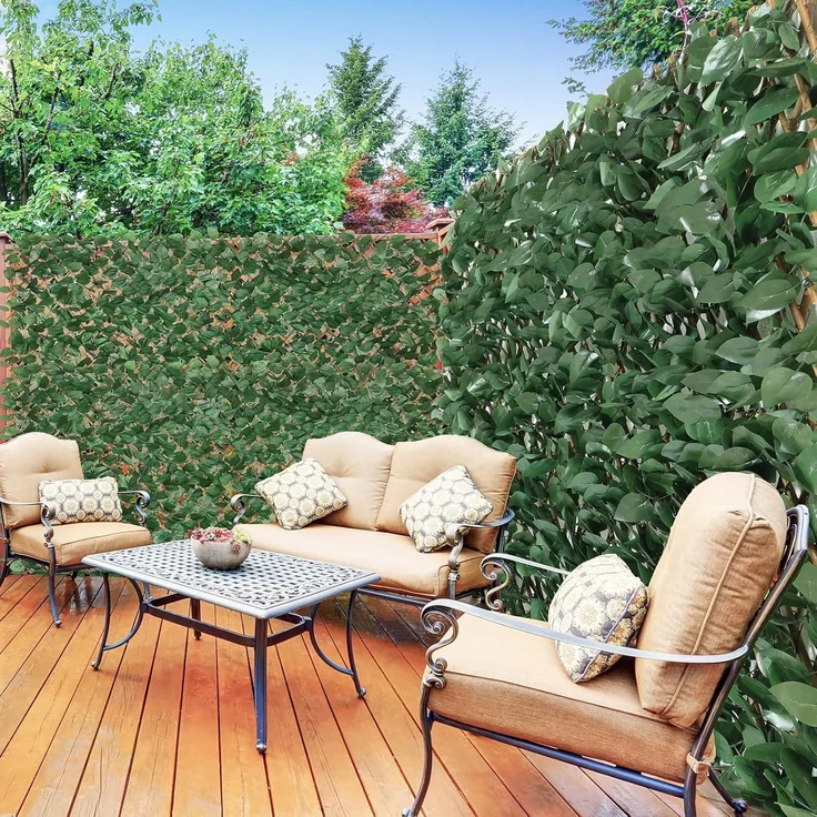 Erweiterbarer Gitterzaun aus Weide mit künstlichem Blattwerk aus Apfelblätter – 100x200cm flexibel ausziehbar – Sichtschutz und Dekoration für Wohnzimmer, Garten, Balkon und Terrasse – Bild 4