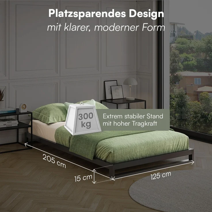 skølm 'Vidar' Bett 120x200 cm, Metall, schwarz, Höhe 15 cm hoch, Doppelbett mit Lattenrost – Bild 6