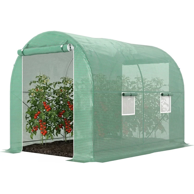 Wohnora-Tunnelgewächshaus, 6 m² Grundfläche, verstärkte Rohrkonstruktion, Reißverschlusstür, 4 aufrollbare Fenster, grün,H 2100cm x T 1580cm x B 2000cm – Bild 3