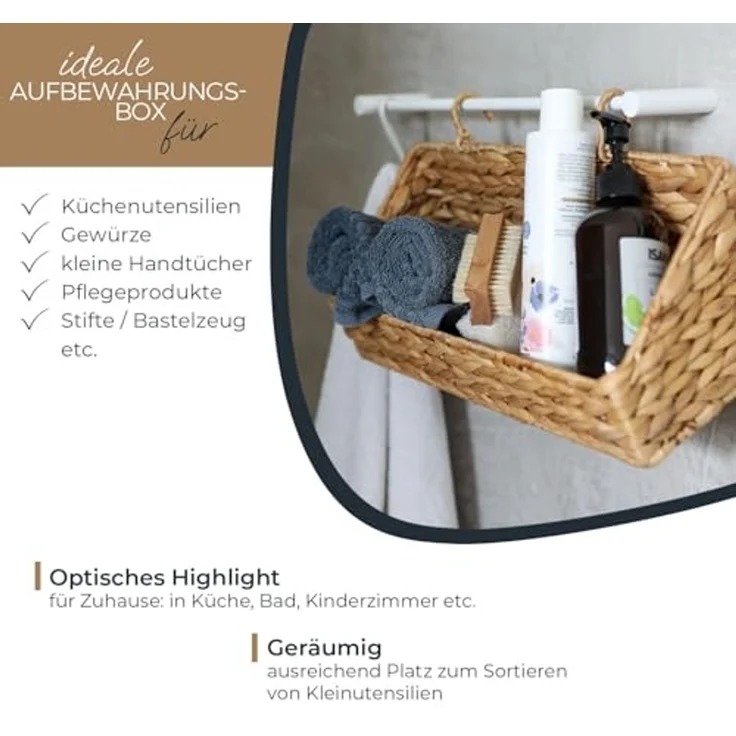 HMF Hängeaufbewahrung Hängekorb geflochten aus Wasserhyazinthe, Aufbewahrungskorb zum Aufhängen, 40 x 15 x 15 cm – Bild 3