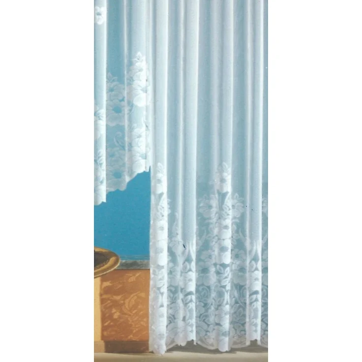 heimtexland Gardine Gardinen Store Vorhang Blumen weiß halbtransparent (1 St), Kräuselband, halbtransparent, Jacquard, Jacquard I Langstore I Bordüre gebogt I Kräuselband – Bild 3
