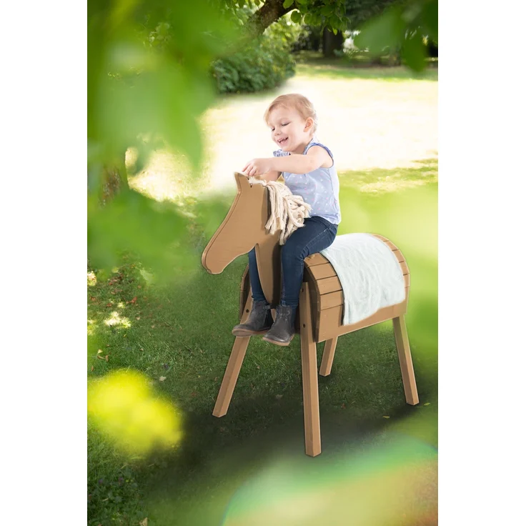 roba Outdoorspielpferd - Voltigierpferd - Gartenpferd mit Mähne und Schweif - Massivholz - Teak-Optik – Bild 4