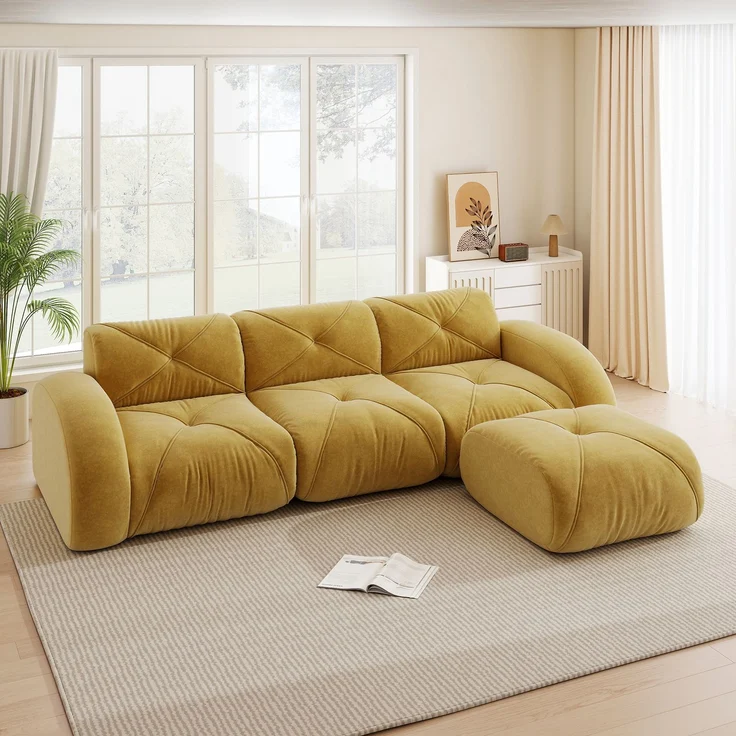 EINHOM L-förmiger Sessel, modulares Sofa, Dreisitzer-Kombinationssofa geeignet für das Wohnzimmer, rutschfeste Unterseite, keine Montage erforderlich, modulares Sofa mit Fußstütze, Gelb – Bild 3