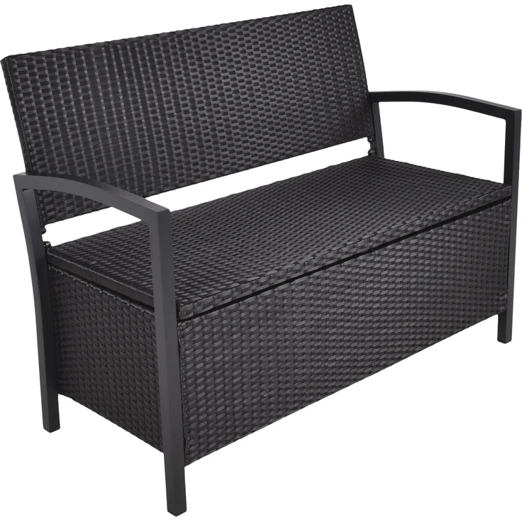 Parkbank VIVI mit Ablagefach - 117cm Breit, Kunststoff, Schwarz | Gartenbank Wetterfest Terrassenbank Sitzbank Outdoor – Bild 1