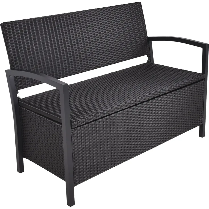 Parkbank VIVI mit Ablagefach - 117cm Breit, Kunststoff, Schwarz | Gartenbank Wetterfest Terrassenbank Sitzbank Outdoor
