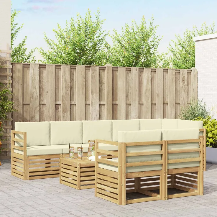 vidaXL Outdoor-Sofagarnitur 9 stk. 8-Sitzer Weiß und Creme Polyester 3392055
