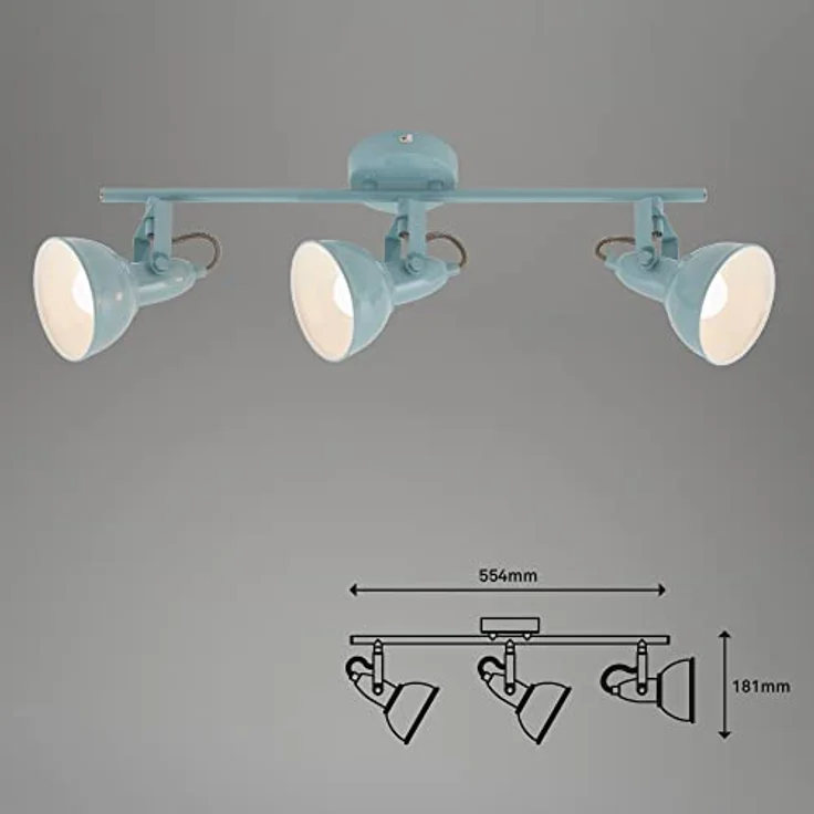 BRILONER - Deckenlampe Vintage schwenkbar, E14 Fassung, max. 40 Watt, Deckenleuchte, Lampe, Wohnzimmerlampe, Schlafzimmerlampe, Küchenlampe, Deckenstrahler, 55,4 x 10 x 18,1 cm, Mint-Weiß – Bild 8