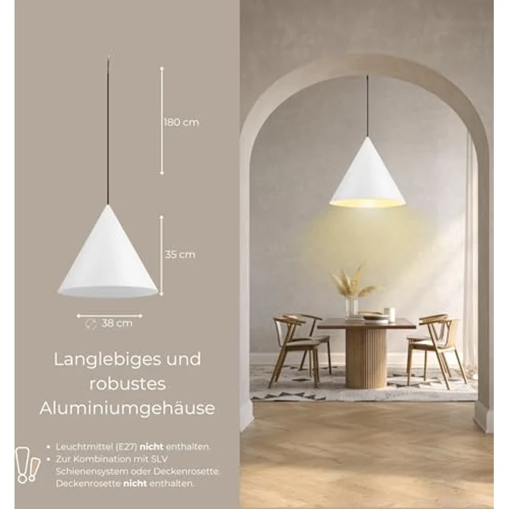 SLV Pendelleuchte, Rund, Weiß-matt, E27, Dimmbar, 19x35x19 cm – Bild 4