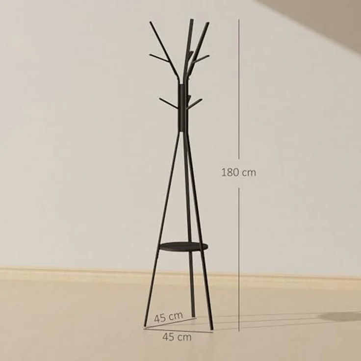 HOMCOM Garderobenständer Kleiderständer mit 8 Haken, (Kleidungsständer, 1 St, Standgarderobe), Metall, Schwarz, 45 x 45 x 180 cm – Bild 8