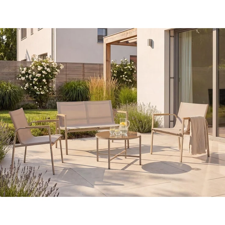 Lounge Set mit Tisch 4-Sitzer LEDRO Metall Beige – Bild 2