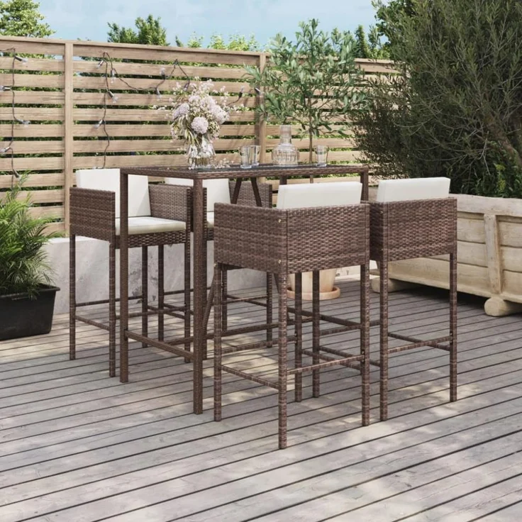 vidaXL 5-tlg. Gartenbar-Set mit Kissen Braun Poly Rattan 3200655 – Bild 1