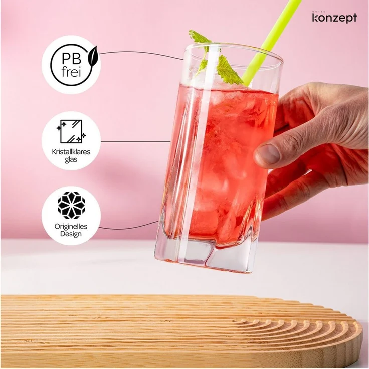 KONZEPT Gläser-Set 6 teilig/12 teilig, Longdrinkgläser, groß-280ml, 6-tlg, sicheres,Klares Glas ohne Mängel, Robust und langlebig – Bild 3