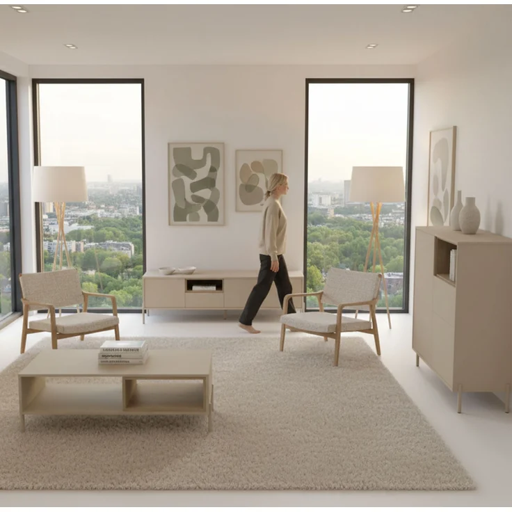Lowboard HYGGE mit 1 Tür, 1 Schublade, 1 offenes Fach und 1 Klappe, Cashmere Weiß – Bild 6