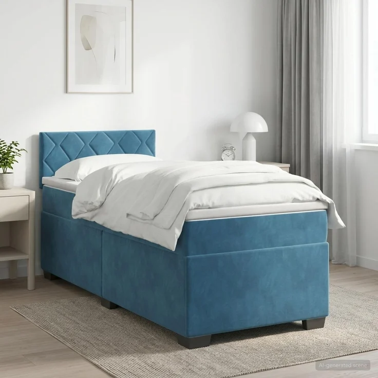 vidaXL Boxspringbett mit Matratze Dunkelblau 100 x 200 cm Samt 3450666 – Bild 1