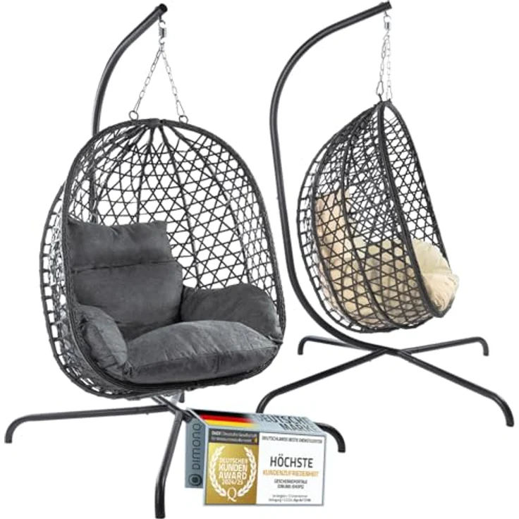 Goods+Gadgets Hängestuhl Hängesessel mit Gestell (Hängekorb Sessel), Schwebeliege Rattan Outdoor & Indoor Relax-Stuhl – Bild 2