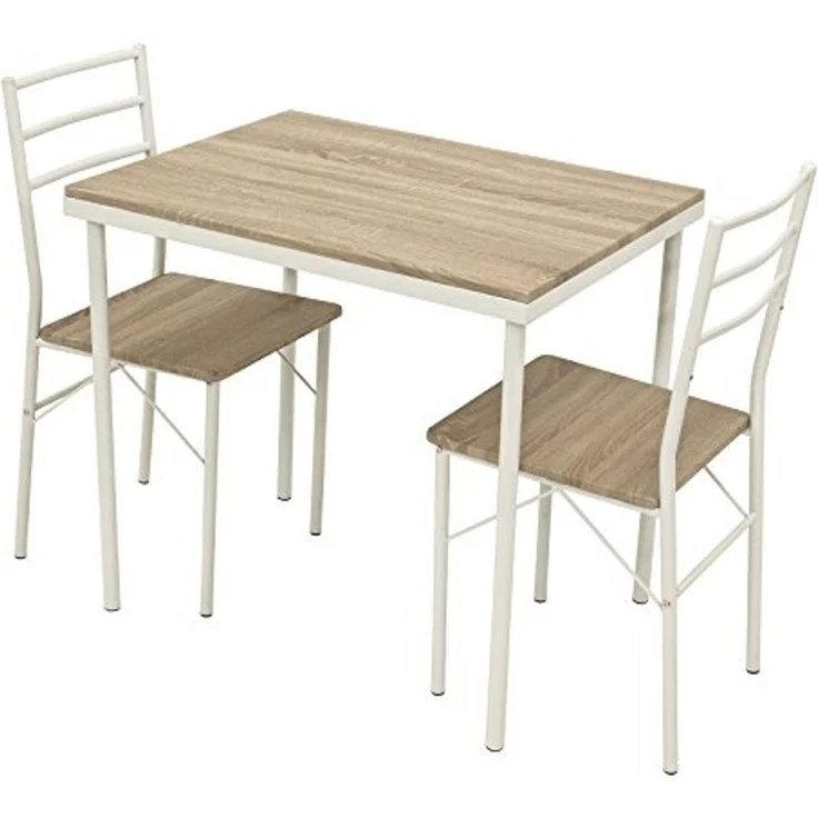 DEGAMO KÖLN Essgruppe 3-teilig, Metall + MDF, weiss/eichefarben, Tisch 80x60cm – Bild 1
