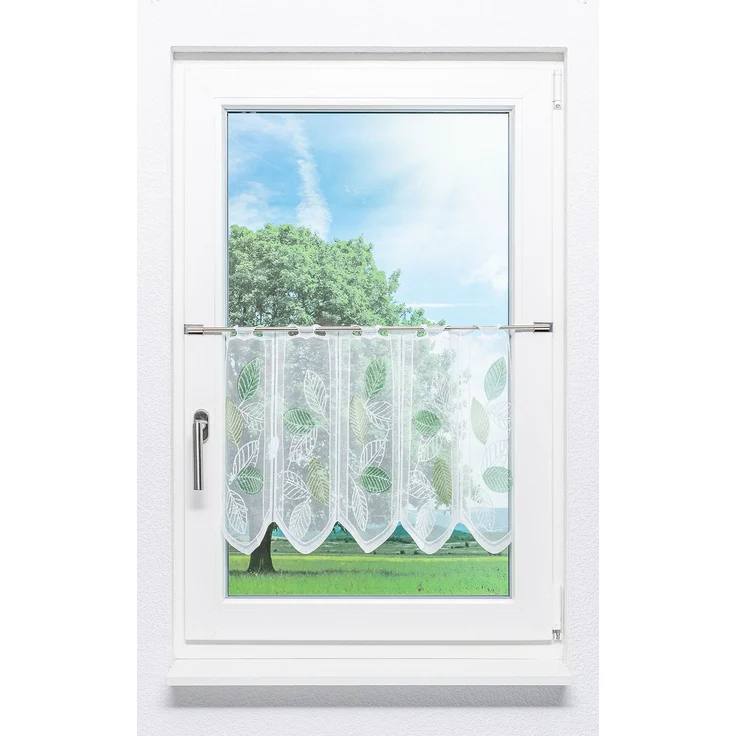 Scheibengardine Lysel - Laubblätter (Bx H) 195cm * 45cm Grün/minzgrün – Bild 1