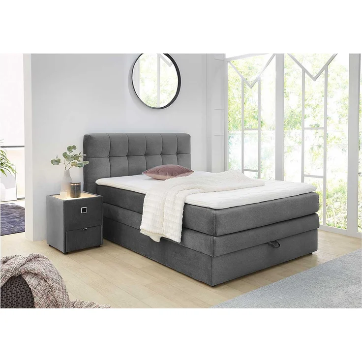 Boxspringbett Antonia De Luxe / Amy, Stoff, Grau, 156 x 117 x 217 cm – Bild 2