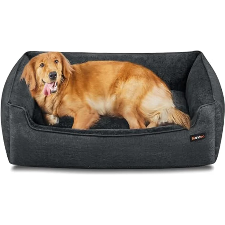 Feandrea Hundebett, Hundekissen in Leinenoptik, Hundekorb, erhöhte Ränder, rutschfeste Unterseite, Bezug abnehmbar waschbar, XL, für große Hunde, 110 x 75 x 27 cm, dunkelgrau PGW012G01 – Bild 2
