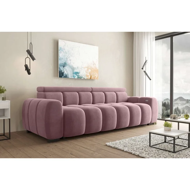99rooms Alessio Bigsofa Velours TIFFANY Rosa mit Sitztiefenverstellung