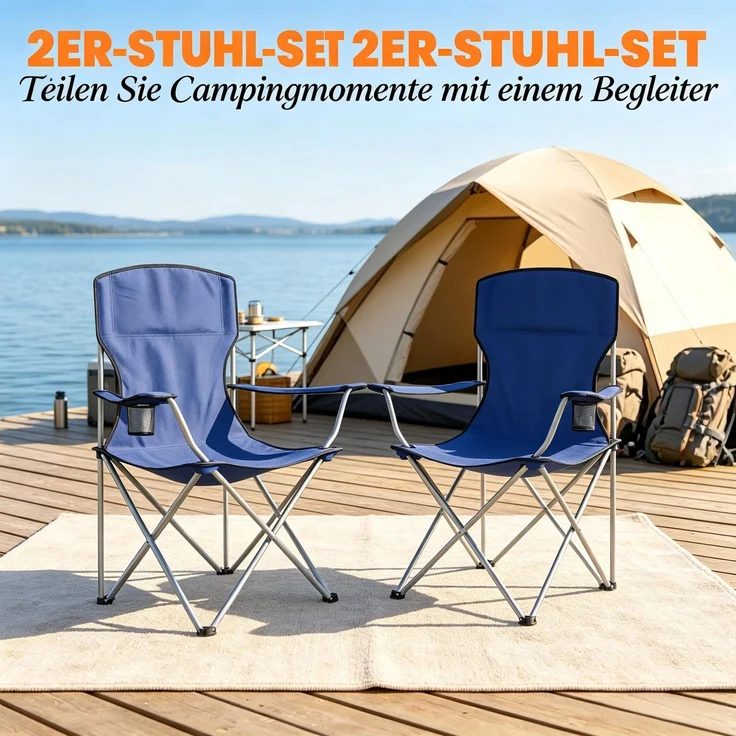 Campingstuhl 88 x 57 x 97 cm, faltbar, Oxford-600D-Stoff und Metallgestell, 2er-Set – Bild 7