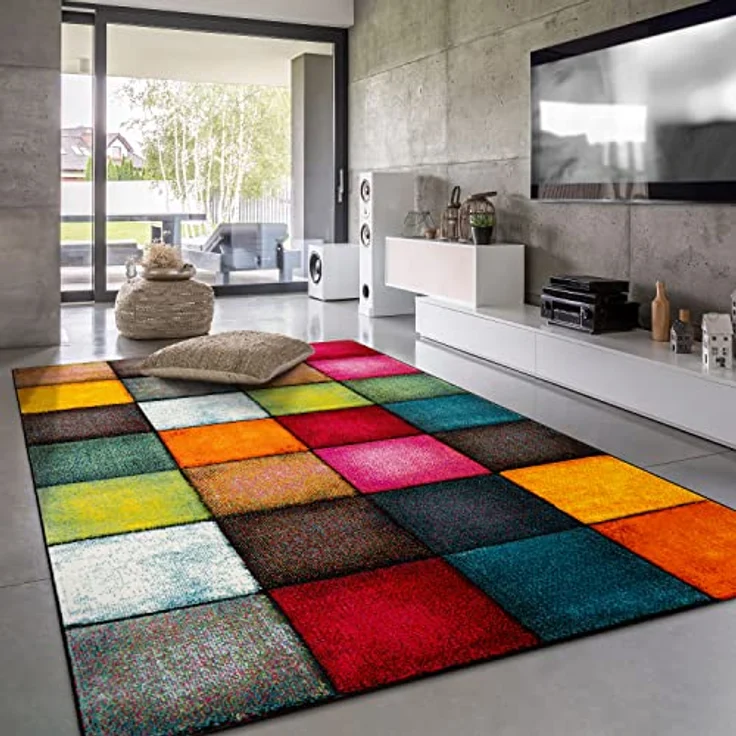Paco Home Teppich Wohnzimmer Kinderzimmer Kurzflor Moderne 3D Optik Kariert Geometrische Muster, Grösse:80x150 cm, Farbe:Bunt 2 – Bild 2