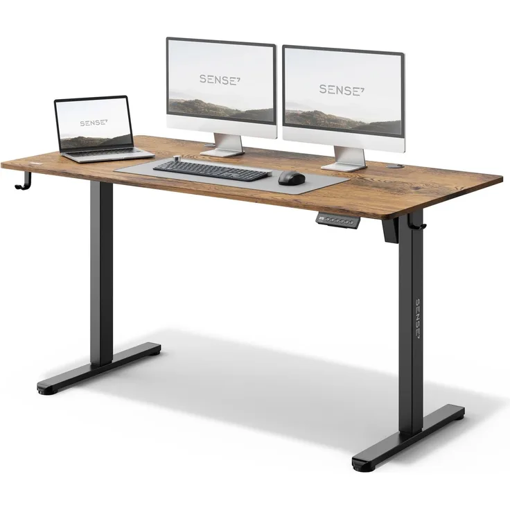 SENSE7 NOJO elektrisch höhenverstellbarer Schreibtisch 140x70 PC & Gaming Tisch mit Speicherfunktio Kabelwanne und Kopfhörerhalter Leise Höhenverstellung für deinen perfekten Stehschreibtisch