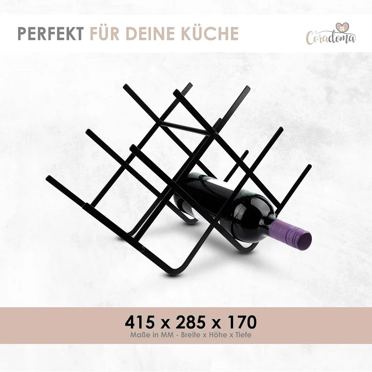 Coradoma Weinregal Weinregal Schwarz Metall für 8 Flaschen Wein und Getränke – Bild 2