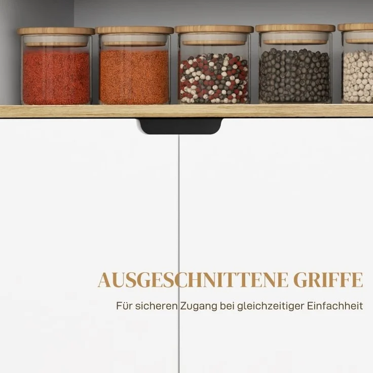Servierwagen Mit Arbeitsplatte & Schrank - Küchenwagen Mobil Mit Rollen Und Verstellbarem Regal, Naturholz/Weiß – Bild 5