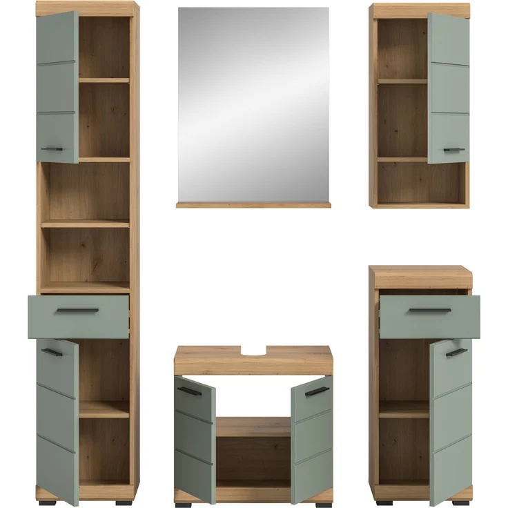 Xonox Scout Badkombination (B/H/T: 164x191x34 cm) in Salbei und Artisan Eiche Nachbildung – Bild 3