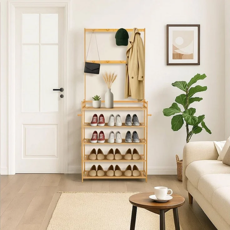 Youyijia Aufbewahrungsdose Garderobe 2-in-1 Schuhregal aus Bambus für den Eingangsbereich – Bild 4