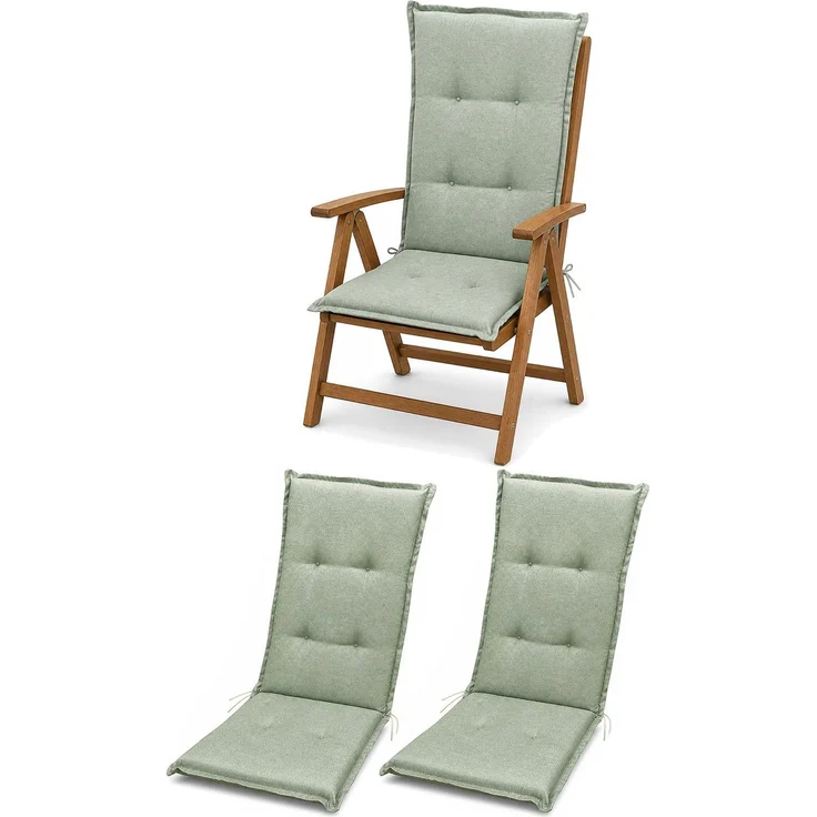 BURI 2x Auflagen Set Hochlehner für Gartenstühle 119x49x6cm Sesselauflagen Polster UV Lichtecht - Gartenstuhlauflagen Stuhlkissen mit Dicker Schaumstoff Füllung (Dunkelgrün) – Bild 1
