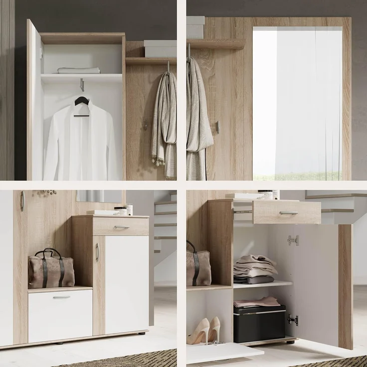 Garderobe PATENT Spiegel Sonoma Eiche und weiß 3-teilig – Bild 12
