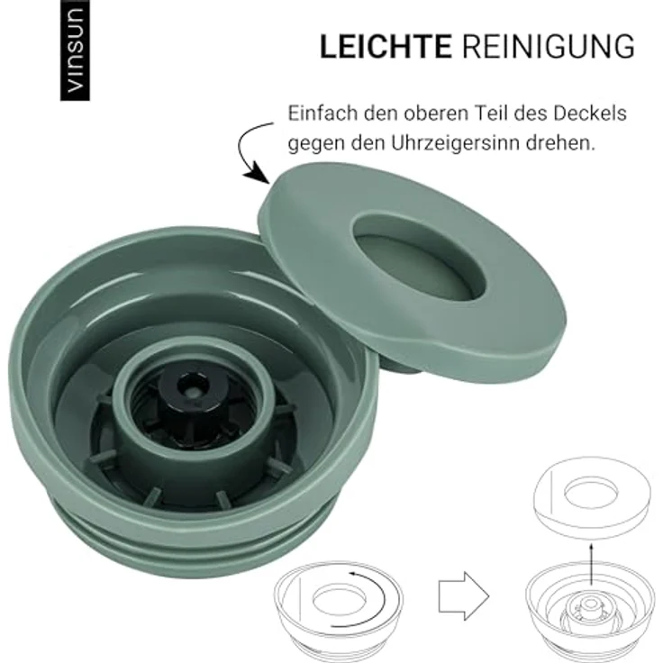 Vinsun Thermobecher Edelstahl Isolierbecher 350ml - Kaffeebecher to Go auslaufsicher, 2-tlg, Edelstahl, Doppelwandig, BPA frei, bruchfest, Einhandbedienung per Knopfdruck – Bild 6