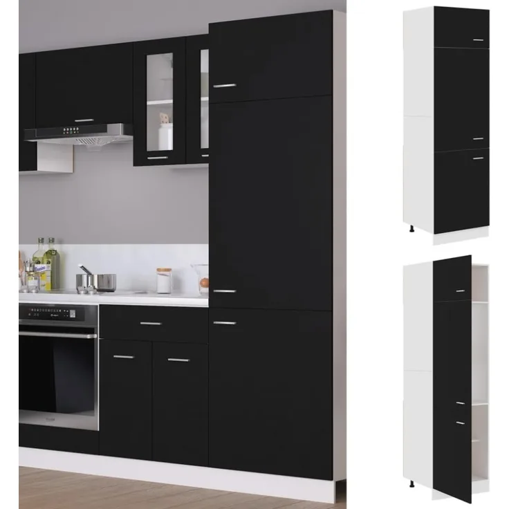 vidaXL Kühlumbauschrank Lyon Schwarz 60x57x207 cm Holzwerkstoff 802539